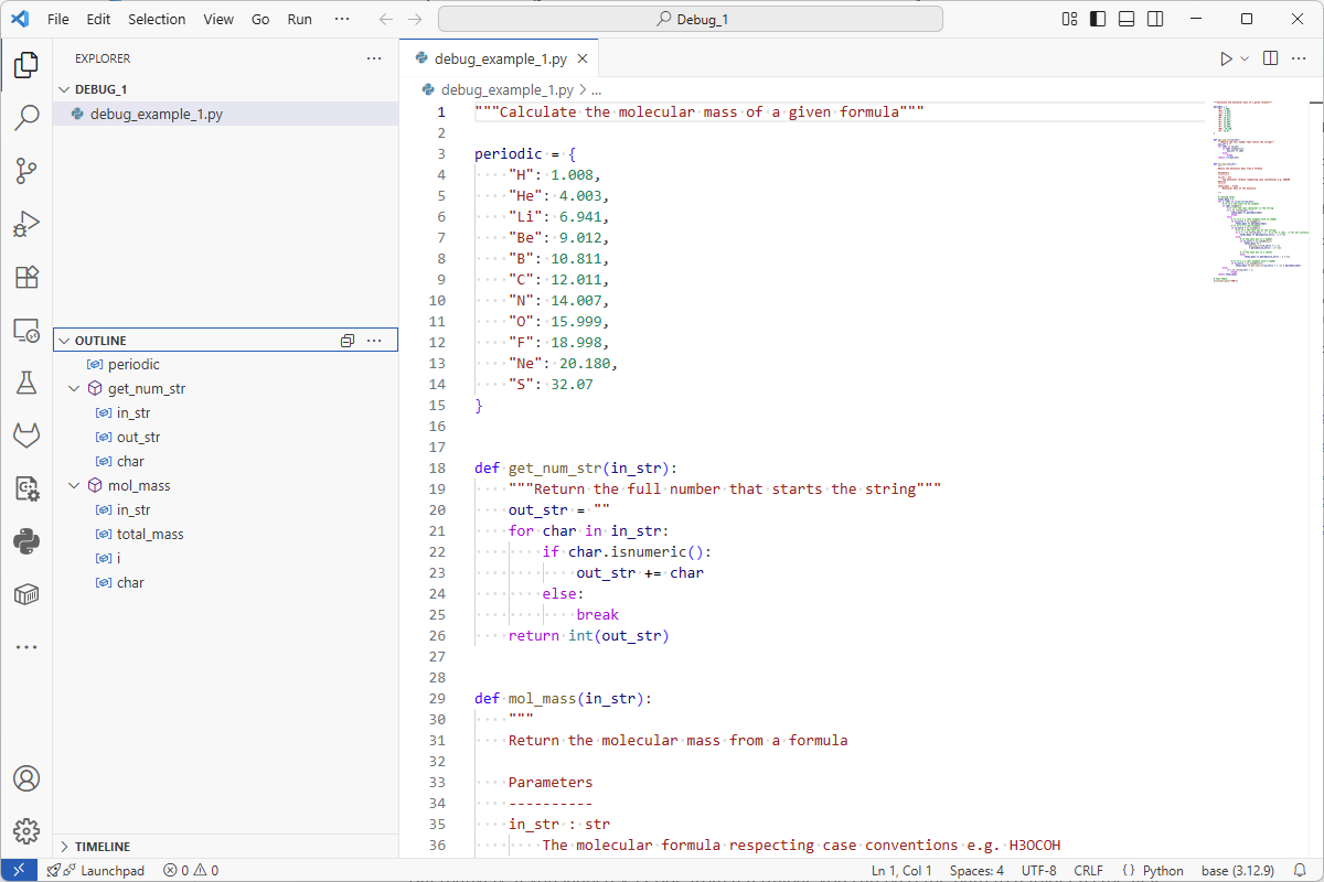 An image of VScode screen, it has 2 columns visible, one small with some icons. The other is large and now has Python code visible from the loaded file